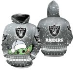 Las Vegas Raiders Baby Yoda Christmas Football AOP Hoodie
