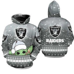 Las Vegas Raiders Baby Yoda Christmas Football AOP Hoodie