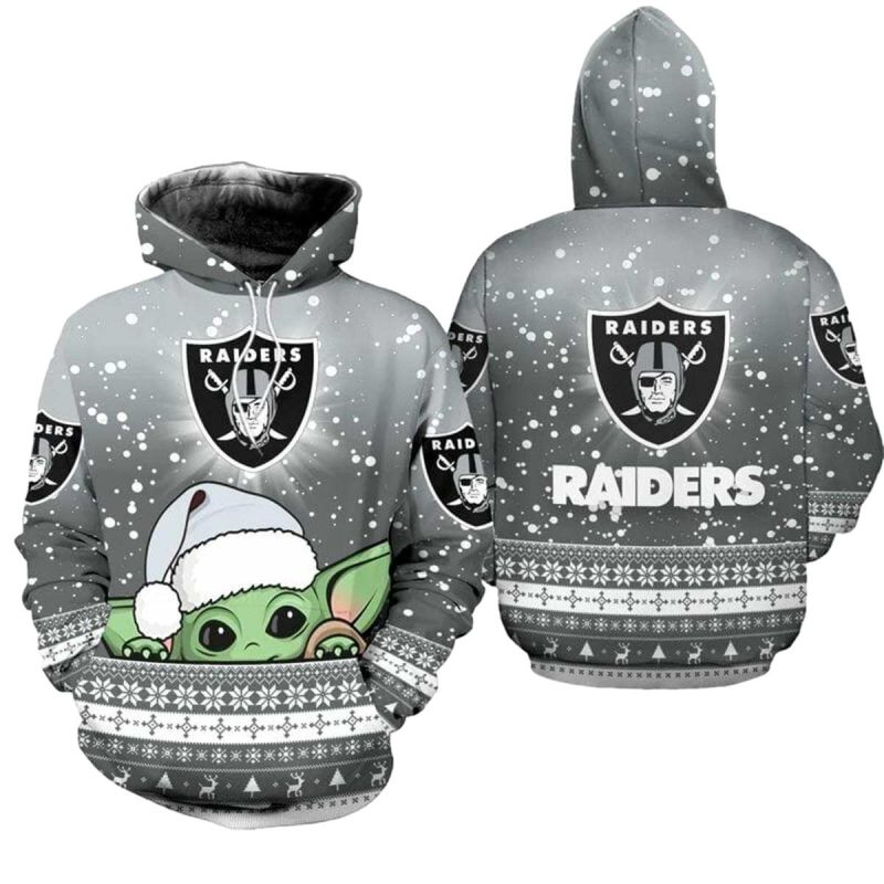 Las Vegas Raiders Baby Yoda Christmas Football Aop Hoodie 1