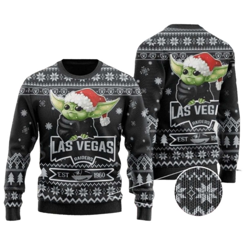 Las Vegas Raiders Baby Yoda Holiday Cheer Ugly Christmas Sweater 1