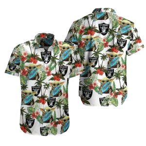 Las Vegas Raiders Baby Yoda Hug Logo Tropical Hawaiian Shirt