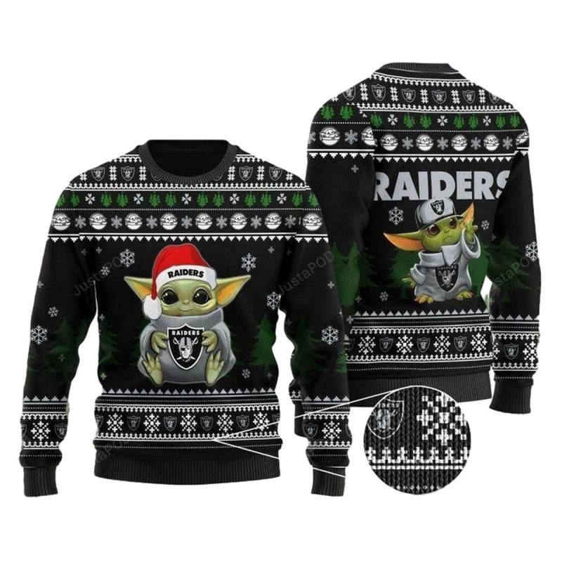 Las Vegas Raiders Baby Yoda Santa Claus Funny Ugly Sweater 1