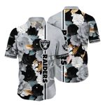 Las Vegas Raiders Black And White Bloom Tropical Hawaiian Shirt