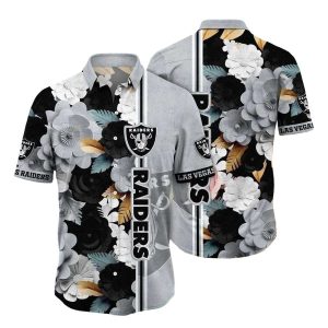 Las Vegas Raiders Black And White Bloom Tropical Hawaiian Shirt