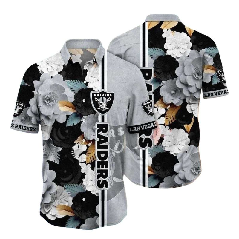 Las Vegas Raiders Black And White Bloom Tropical Hawaiian Shirt 1