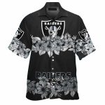 Las Vegas Raiders Black And White Floral Elegant Hawaiian Shirt