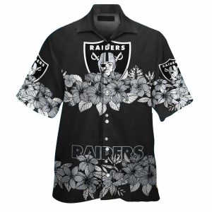 Las Vegas Raiders Black And White Floral Elegant Hawaiian Shirt