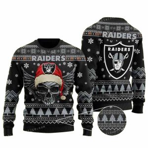 Las Vegas Raiders Black Wing Skull Ugly Christmas Sweater