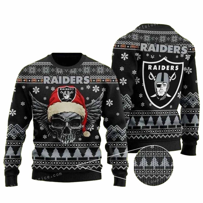 Las Vegas Raiders Black Wing Skull Ugly Christmas Sweater 1