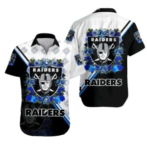 Las Vegas Raiders Blue Roses And Bold Black White Hawaiian Shirt