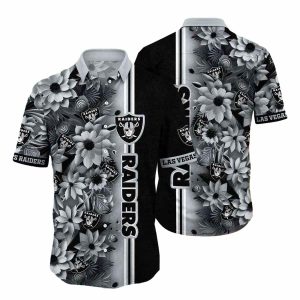 Las Vegas Raiders Bold Stripe Floral Hawaiian Shirt