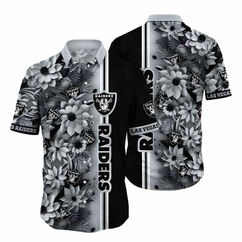 Las Vegas Raiders Bold Stripe Floral Hawaiian Shirt 1