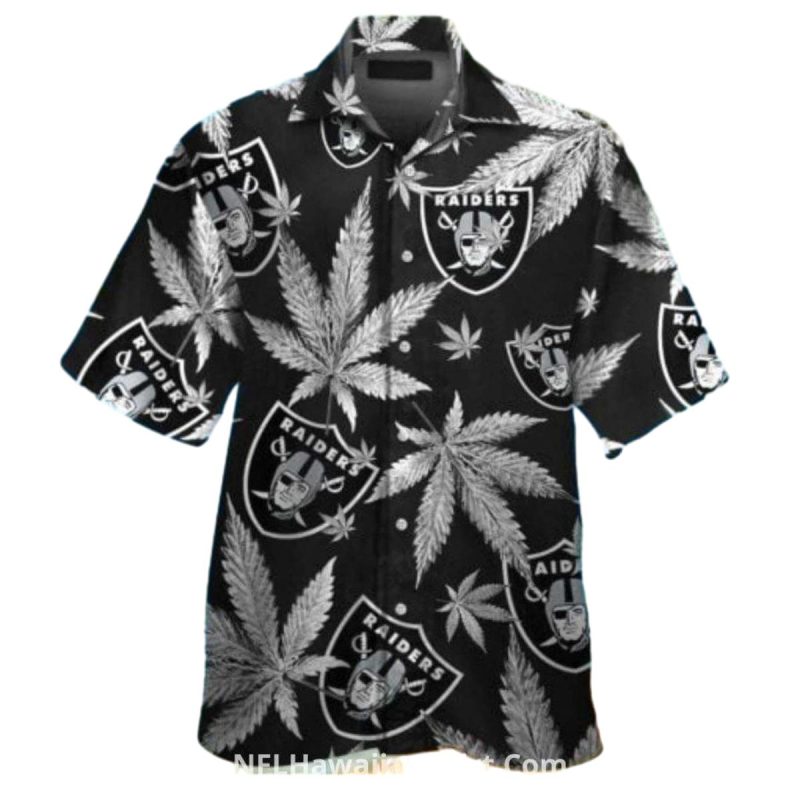 Las Vegas Raiders Cannabis Leaves And Team Logos Hawaiian Shirt 1