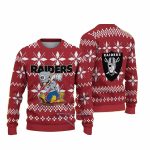 Las Vegas Raiders Cartoon Raider Mascot With White Snowflake Patterns Ugly Sweater