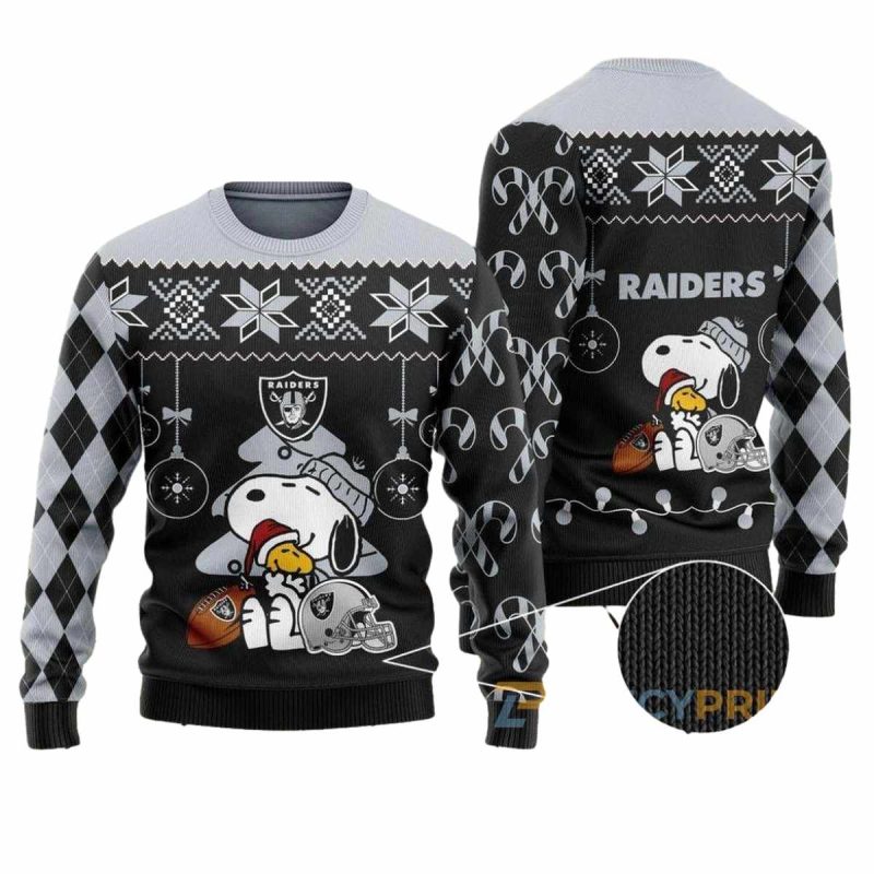 Las Vegas Raiders Charlie Brown Peanuts Snoopy Santa Claus Ugly Sweater 1