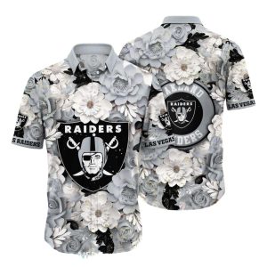 Las Vegas Raiders Chrysanthemum White And Gray Hawaiian Shirt