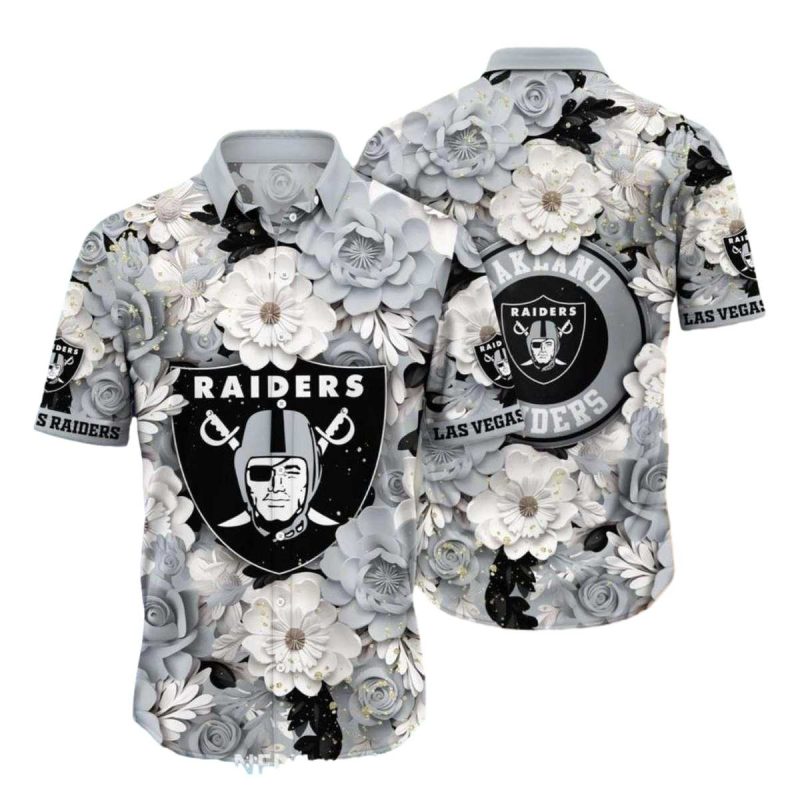 Las Vegas Raiders Chrysanthemum White And Gray Hawaiian Shirt 1