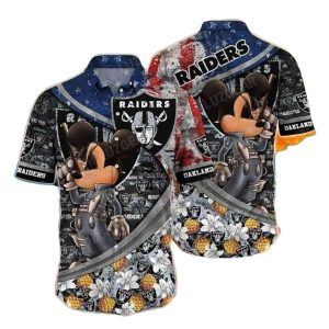 Las Vegas Raiders Cool Mickey And Us Flag Tropical Hawaiian Shirt