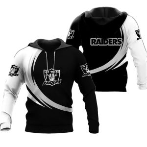 Las Vegas Raiders Curve Graphic Gift For Fans Black And White AOP Hoodie