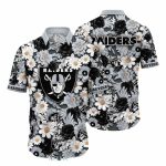 Las Vegas Raiders Dark Floral And Gold Accents Hawaiian Shirt