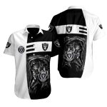 Las Vegas Raiders Dead Skull Hold Logo Black And White Hawaiian Shirt