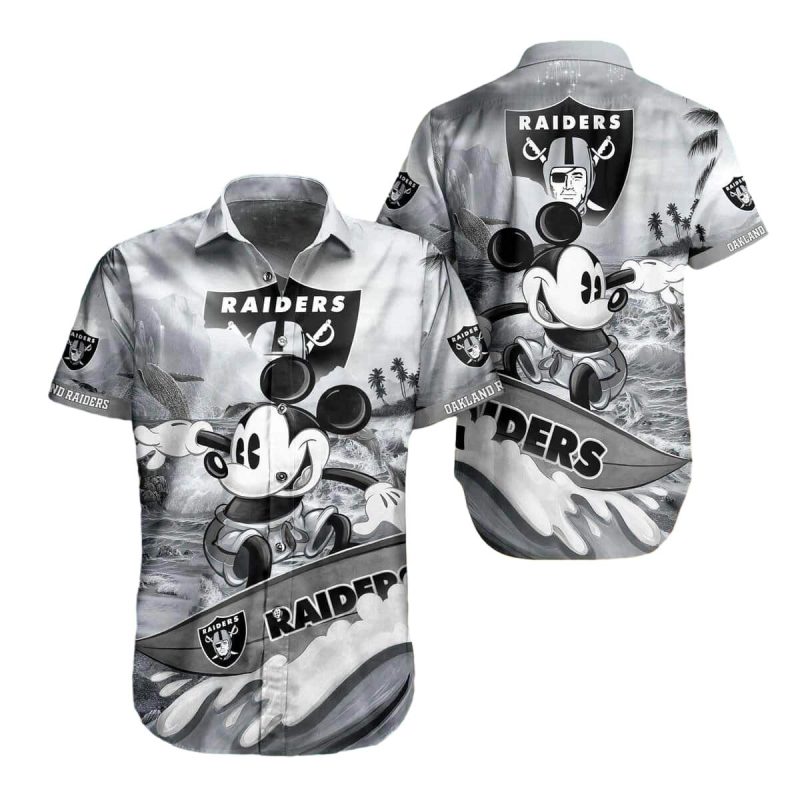 Las Vegas Raiders Disney Mickey Mouse Surfing Hawaiian Shirt 1