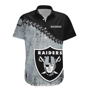 Las Vegas Raiders Distressed Gray Pattern Hawaiian Shirt