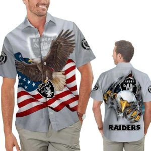 Las Vegas Raiders Eagle And American Flag Hawaiian Shirt