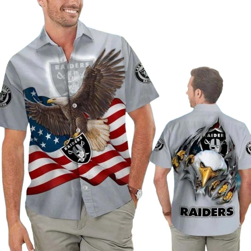 Las Vegas Raiders Eagle And American Flag Hawaiian Shirt 1