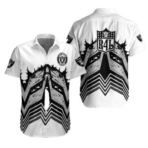 Las Vegas Raiders End Zone Wave White Abstract Hawaiian Shirt