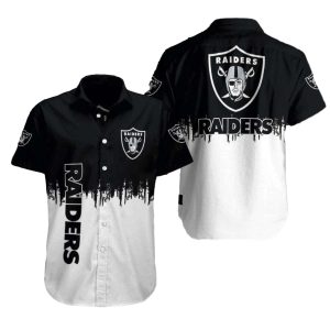 Las Vegas Raiders Fade To Black Grunge Style Black And White Hawaiian Shirt