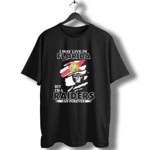 Las Vegas Raiders Fan Forever Living In Florida With Team Logo And State Flag T-Shirt