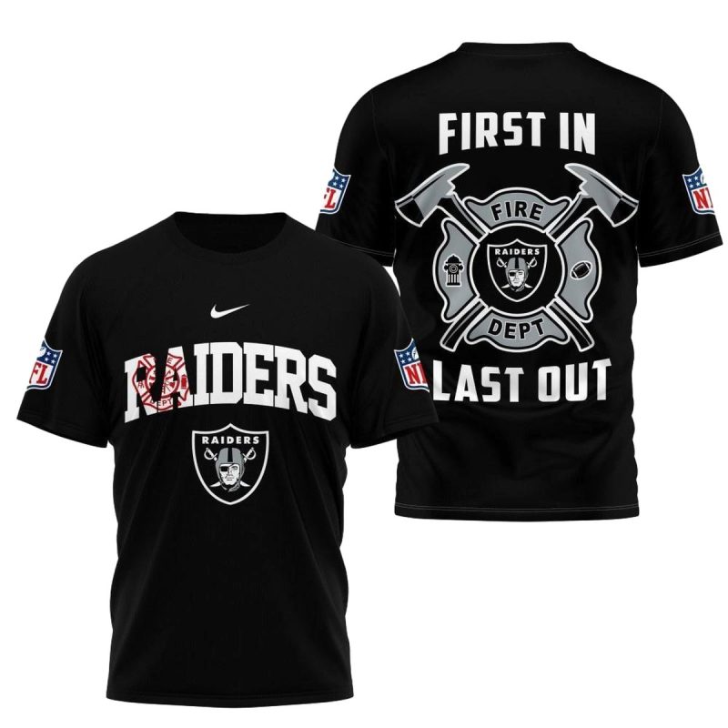 Las Vegas Raiders Fire Dept First In Last Out Aop T Shirt 1