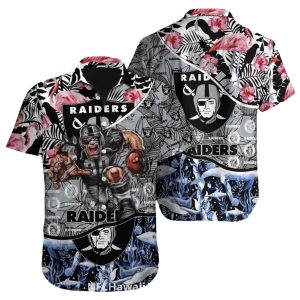 Las Vegas Raiders Floral And Shark Ocean Mascot Hawaiian Shirt