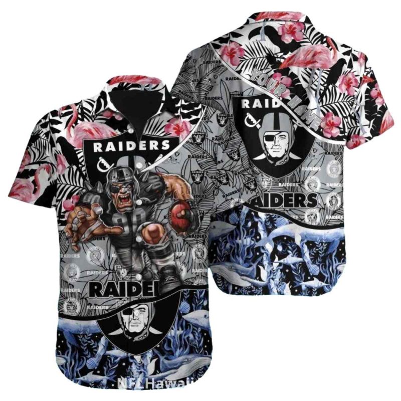 Las Vegas Raiders Floral And Shark Ocean Mascot Hawaiian Shirt 1