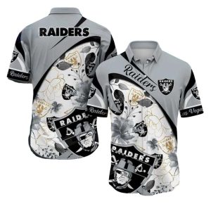 Las Vegas Raiders Floral Gold Accent Hawaiian Shirt