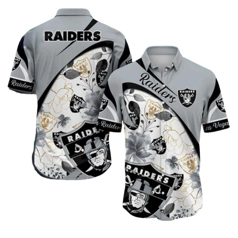 Las Vegas Raiders Floral Gold Accent Hawaiian Shirt 1