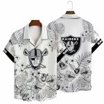 Las Vegas Raiders Floral Sketch White Aloha Hawaiian Shirt