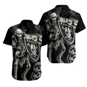 Las Vegas Raiders Ghostly Quarterback Skeleton Halloween Hawaiian Shirt