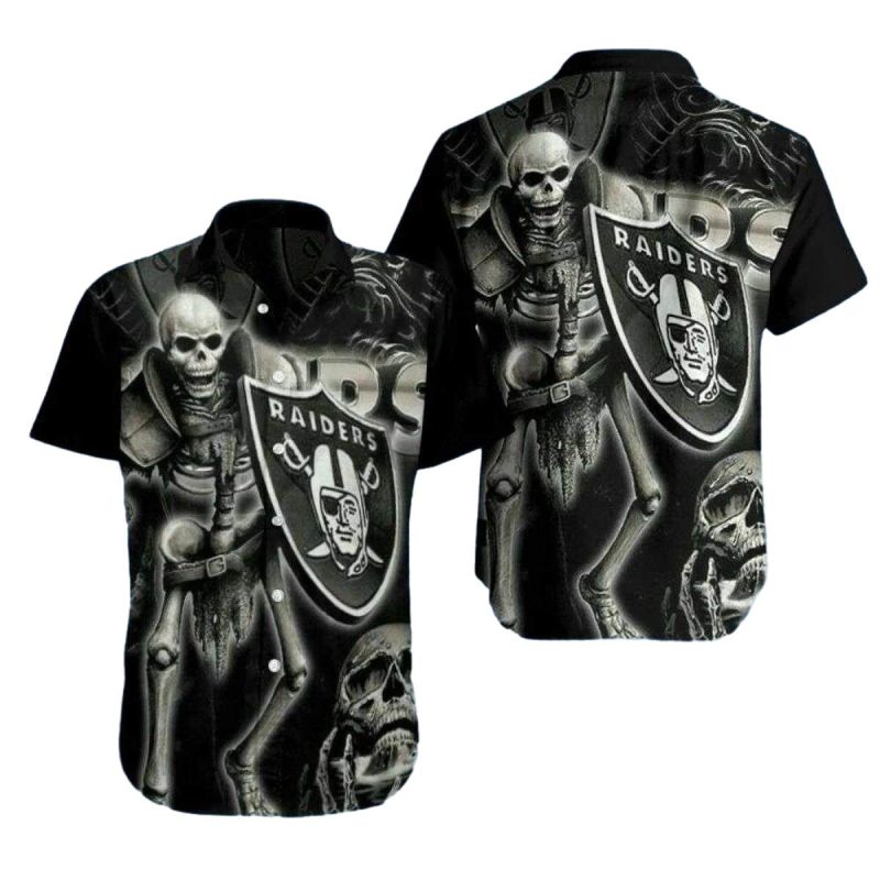 Las Vegas Raiders Ghostly Quarterback Skeleton Halloween Hawaiian Shirt 1
