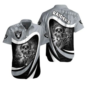 Las Vegas Raiders Ghostly Skull Hug Logo Hawaiian Shirt