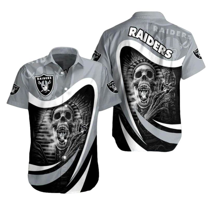 Las Vegas Raiders Ghostly Skull Hug Logo Hawaiian Shirt 1