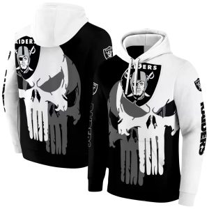 Las Vegas Raiders Graphic Punisher Skull Black White AOP Hoodie