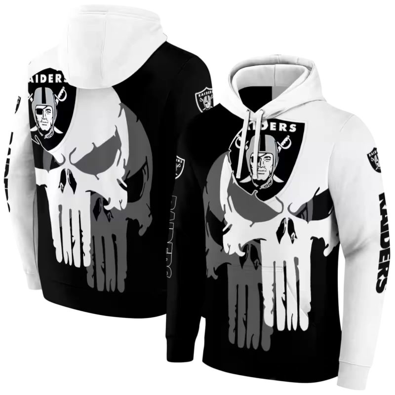 Las Vegas Raiders Graphic Punisher Skull Black White Aop Hoodie 1