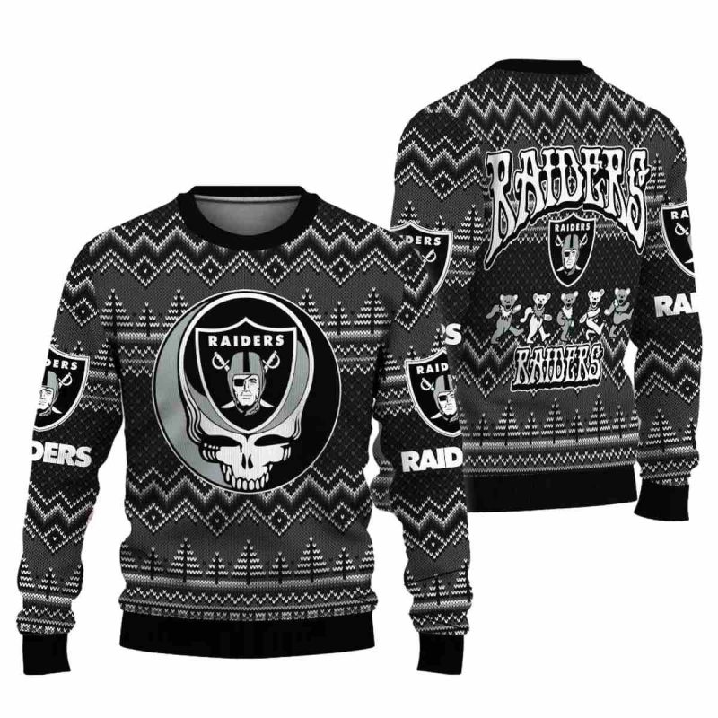 Las Vegas Raiders Grateful Dead Bear Ugly Christmas Sweater 1