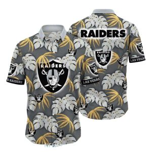 Las Vegas Raiders Gray And Gold Palm Leaf Hawaiian Shirt
