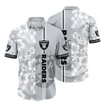Las Vegas Raiders Gray Floral With Vertical Stripe Hawaiian Shirt