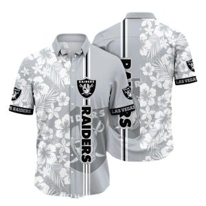 Las Vegas Raiders Gray Floral With Vertical Stripe Hawaiian Shirt