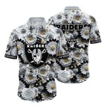 Las Vegas Raiders Gray Rose And Gold Floral Pattern Hawaiian Shirt