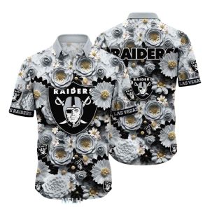 Las Vegas Raiders Gray Rose And Gold Floral Pattern Hawaiian Shirt